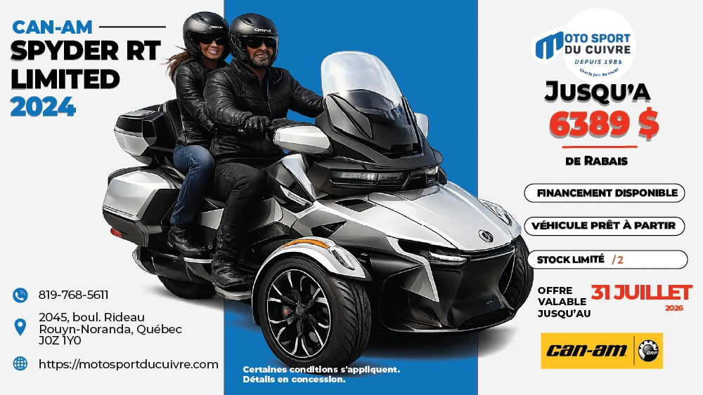 Can-Am Spyder RT Limited 2024 : profitez d'un rabais allant jusqu'à 6 389 $ chez Moto Sport du Cuivre alt