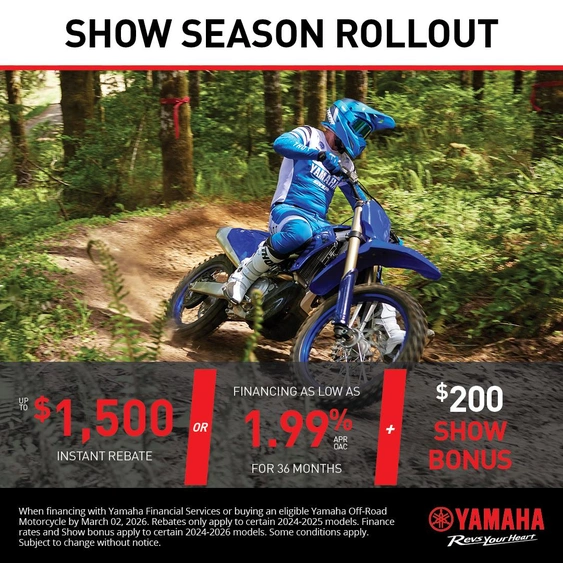 Show season rollout on Yamaha Off Road Motorcycle alt