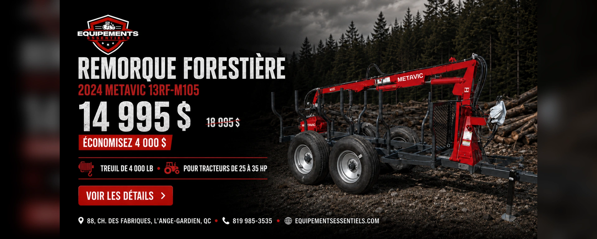 Facilitez vos travaux forestiers avec la remorque Metavic 13RF-M105! alt