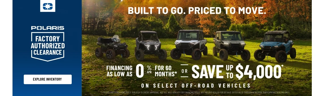 Up to $4,000 off or Financing as low as 0.00% for 60 months on select Models