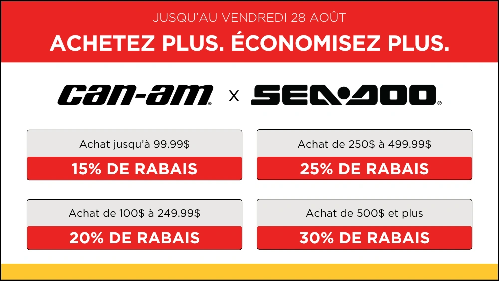 Achetez plus, économisez plus sur vos achats de vêtements Can-Am & Sea-Doo en boutique. alt