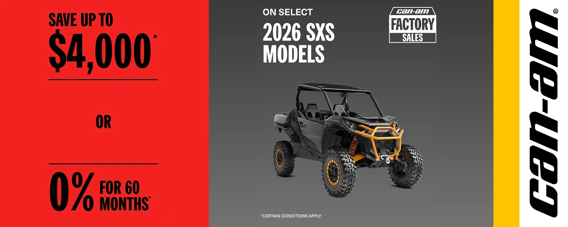 Save up to $4,000 OR 0% for 60 months on select 2026 SxS models alt