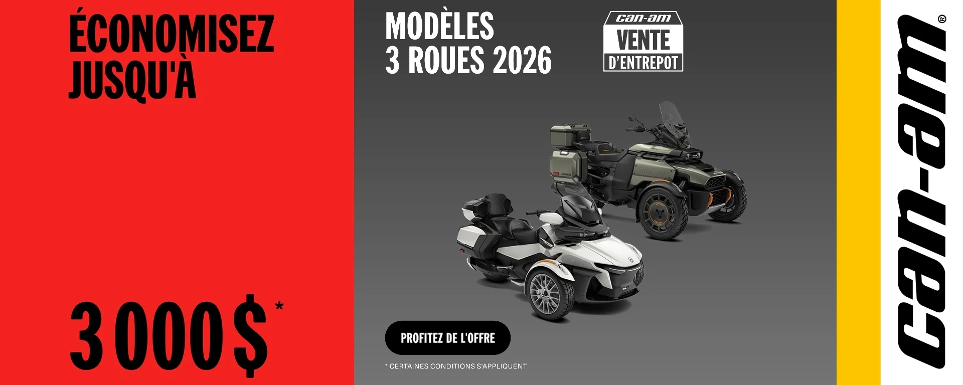 Obtenez jusqu'à 3 000 $ de rabais sur les modèles Can-Am V3R 2026 sélectionnés alt