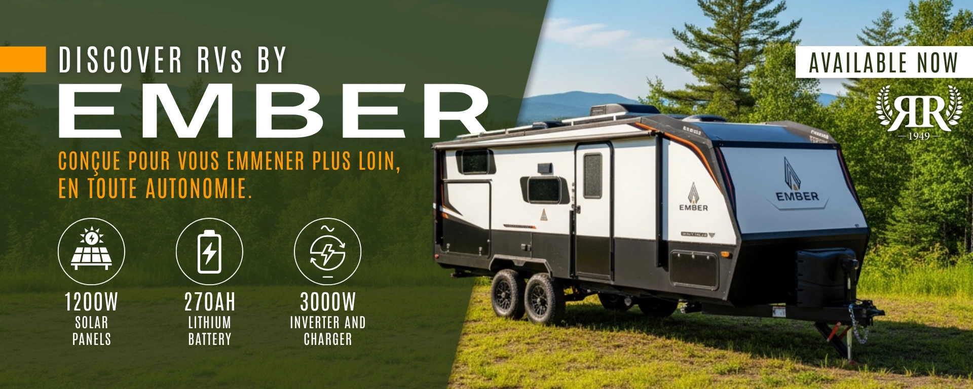 Ember travel trailers available at Roulottes Rémillard, designed to take you farther with greater off-grid autonomy. alt