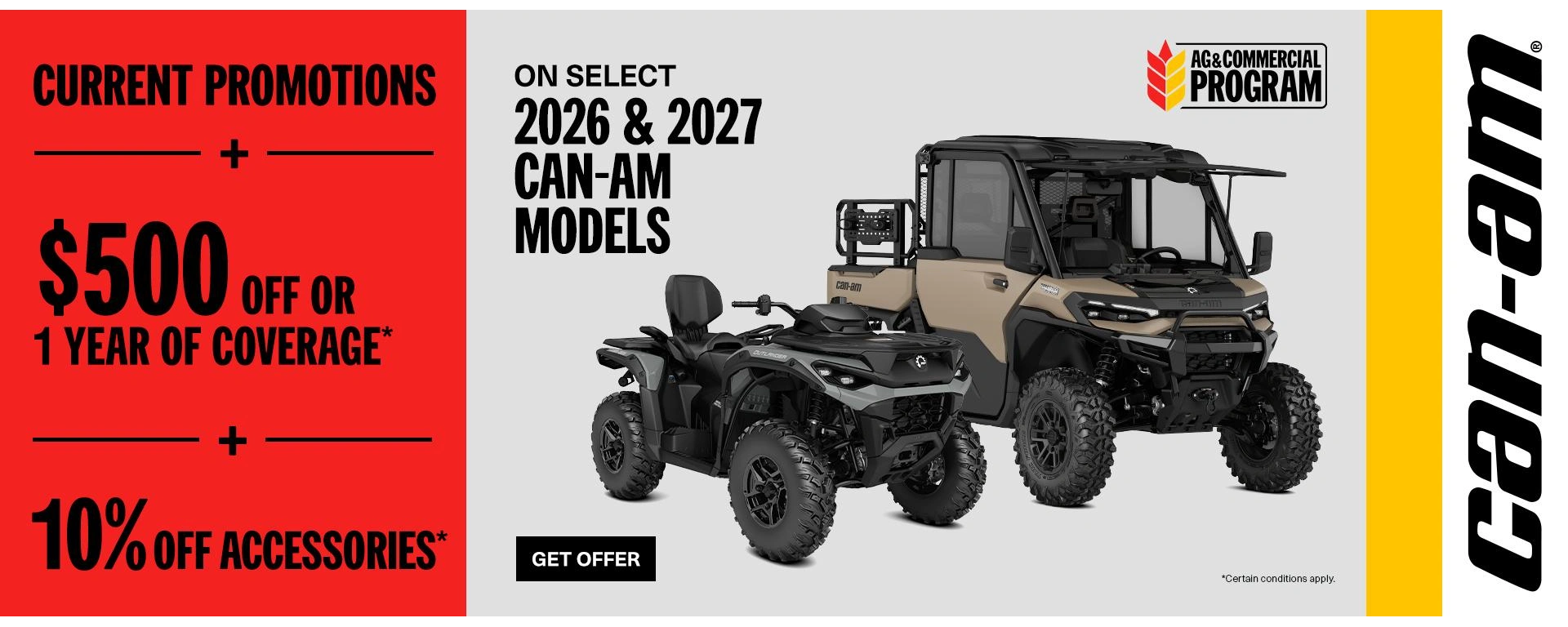 Can-Am Ag&Commercial Program | available on select 2026 and 2027 models | Defender, Outlander. alt
