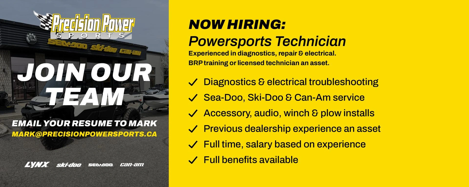 Hiring - Powersports Technician alt