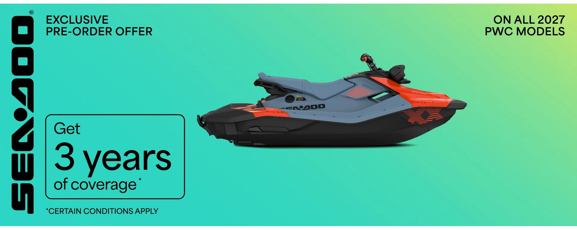 Pre-order: get 3 years of coverage on all 2027 Sea-Doo PWC models alt