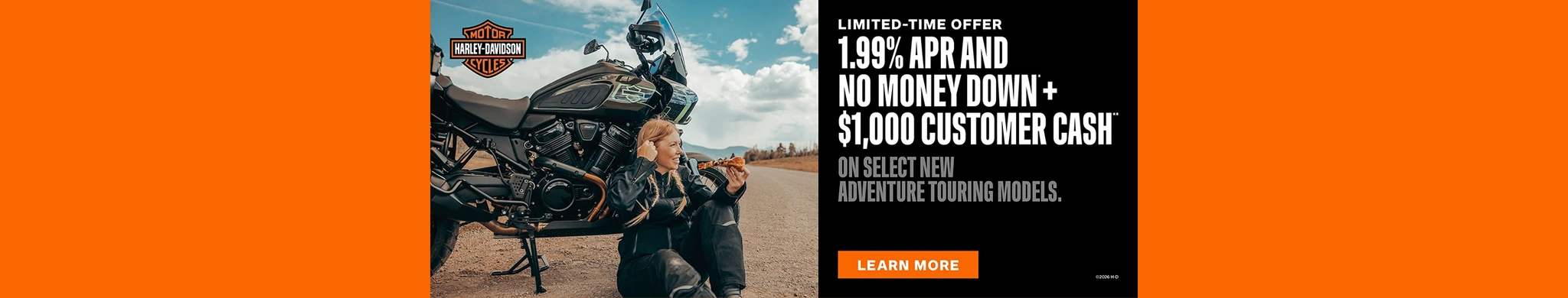 1.99% APR AND NO MONEY DOWN + $1,000 CUSTOMER CASH ON SELECT NEW ADVENTURE TOURING MODELS