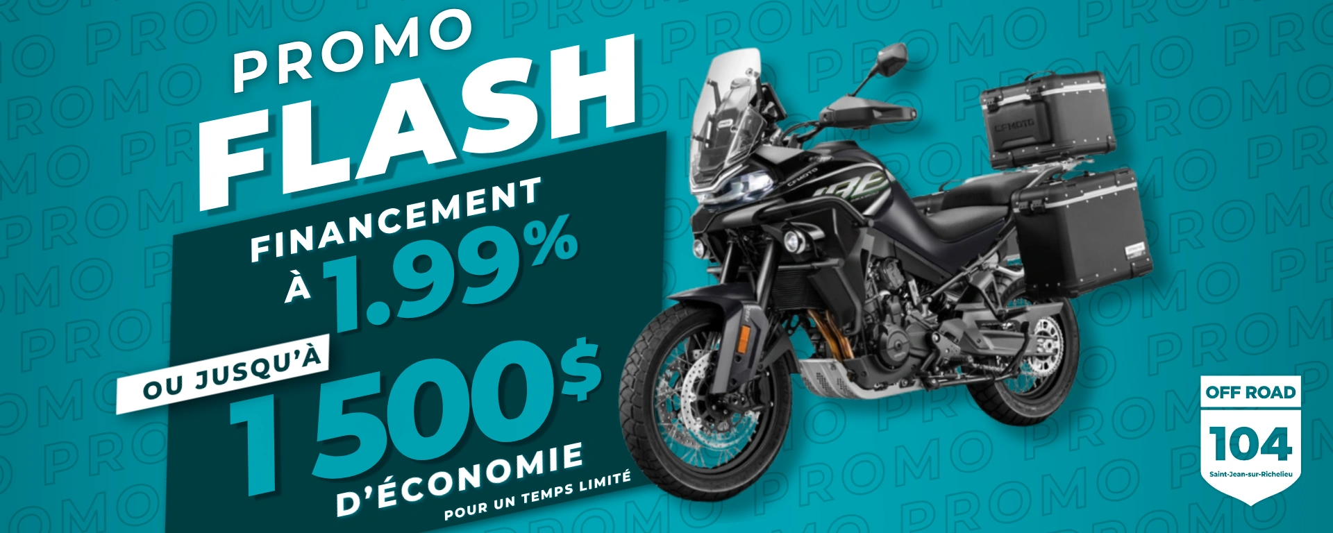 Jusqu’à 1 500$ de rabais ou financement aussi bas que 1.99% sur 36 mois sur nos motos sélectionnées. alt