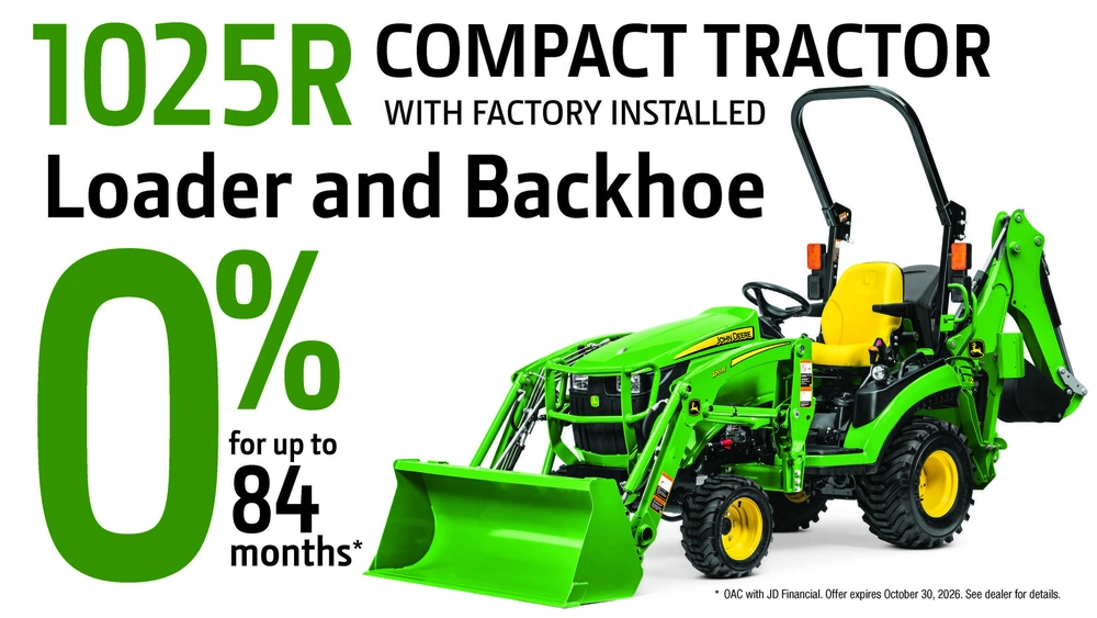 John Deere 1025R Compact Tractor with Factory Installed Loader and Backhoe alt
