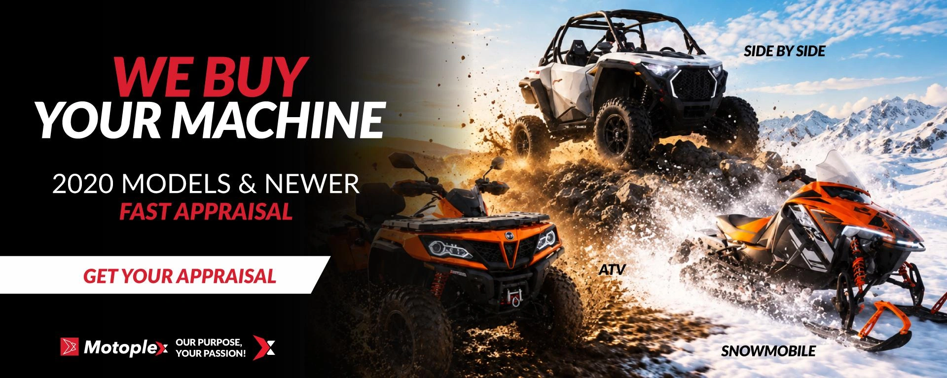 We buy your machine: Motorcycle, T-Rex, ATV, Side-by-Side, Personal Watercraft, Boat, Pontoon