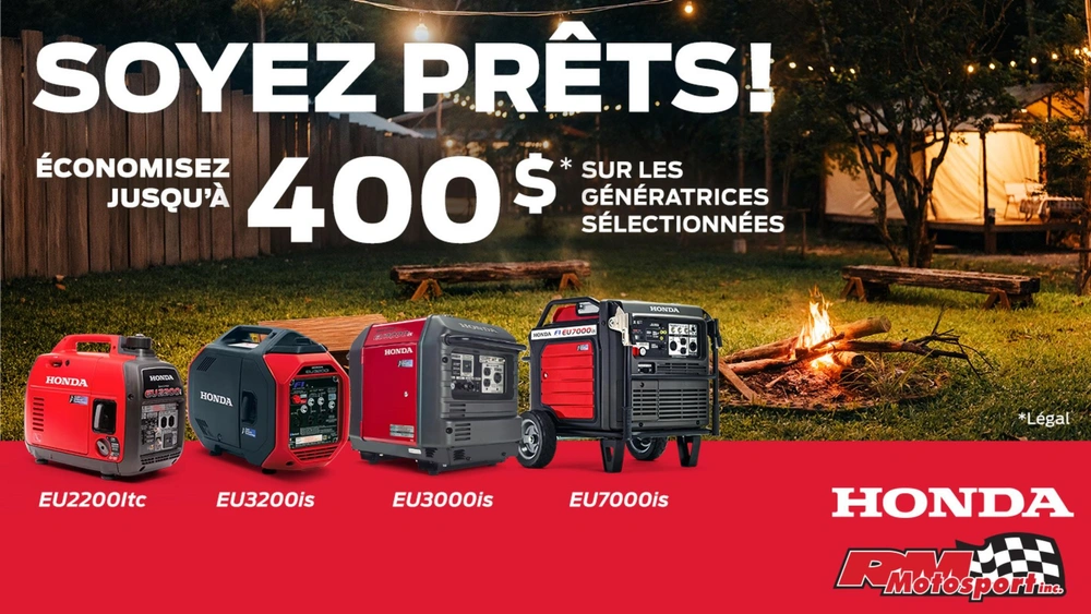 Génératrices Honda : économisez jusqu’à 400 $ alt