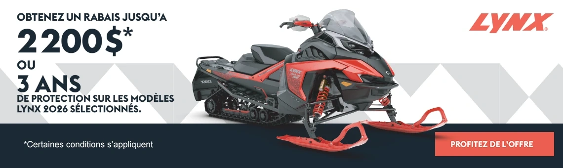 Obtenez un rabais jusqu'à 2 200 $ ou 3 ans de protection sur les modèles Lynx 2026 sélectionnés (Trail)