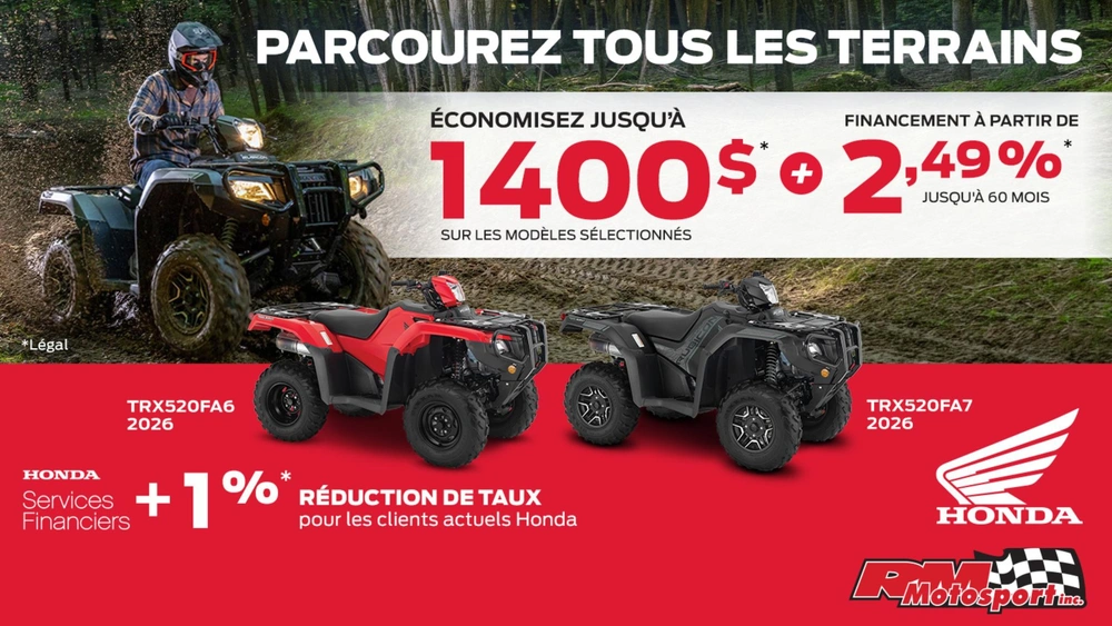 VTT Honda Rubicon : jusqu’à 1 400 $ de rabais