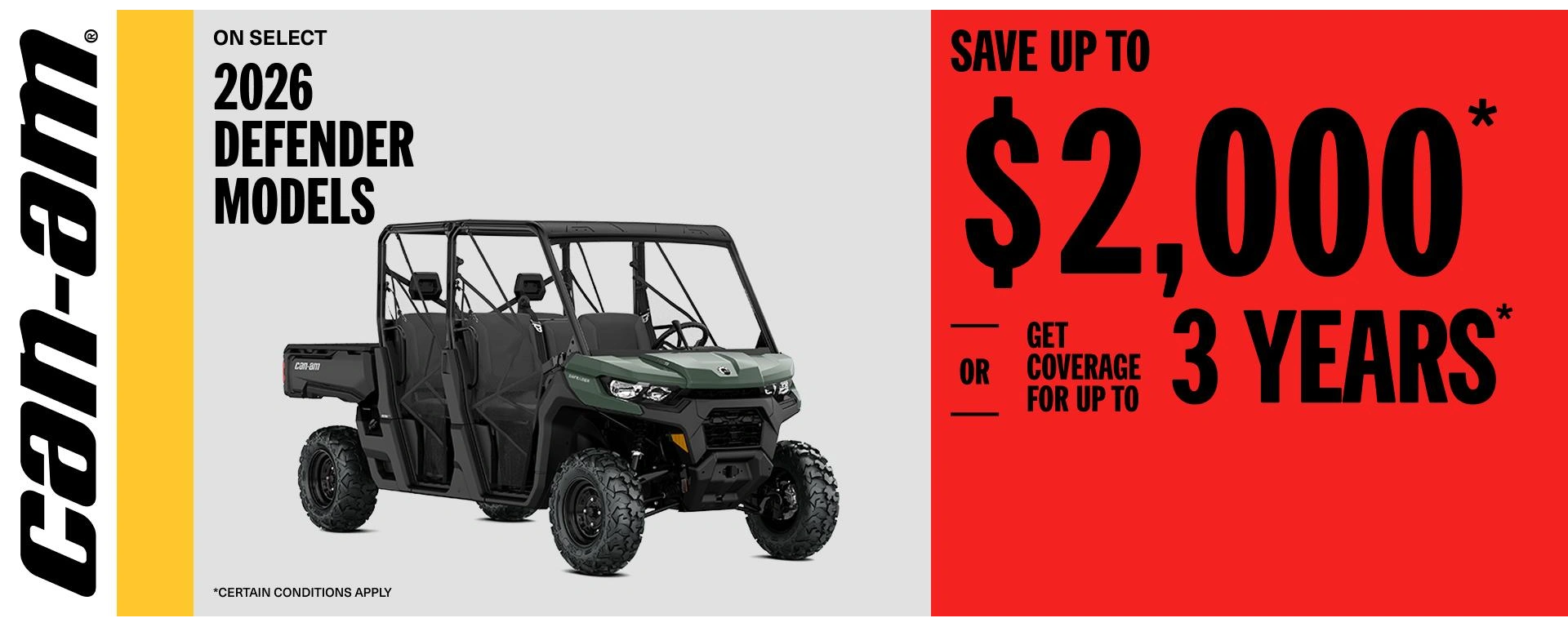 Up to $2,000 off or up to 3 years coverage, select 2026 Defender alt
