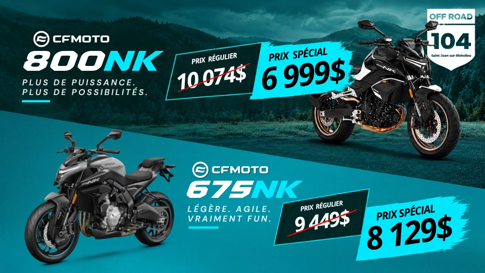 Prix spéciaux sur les CFMOTO 800NK et 675NK