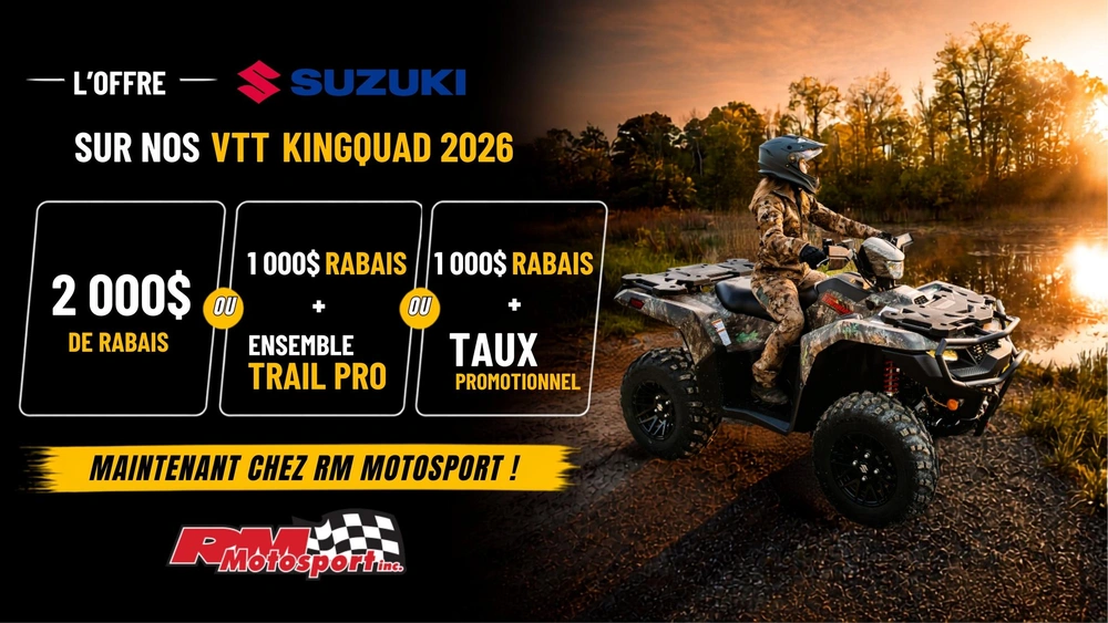 Suzuki KingQuad : jusqu'à 2 000 $ de rabais!