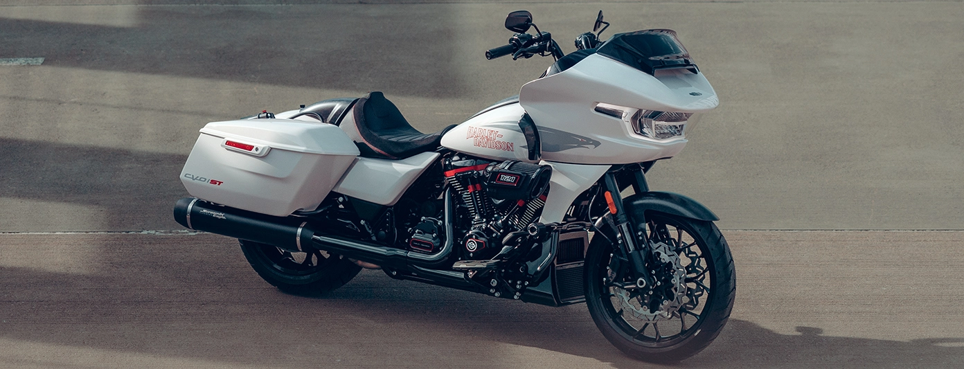 Motorcycle parked on open pavement