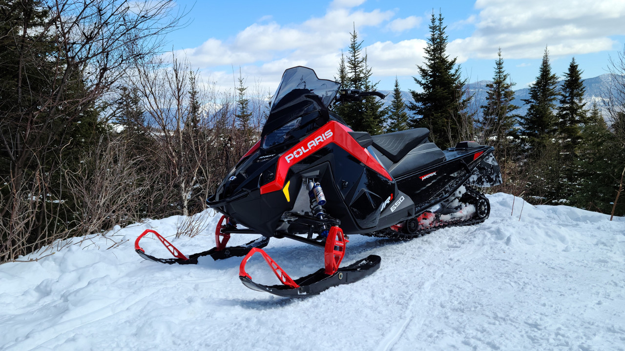 front side view of a Polaris Vr1 650 137 snowmobile