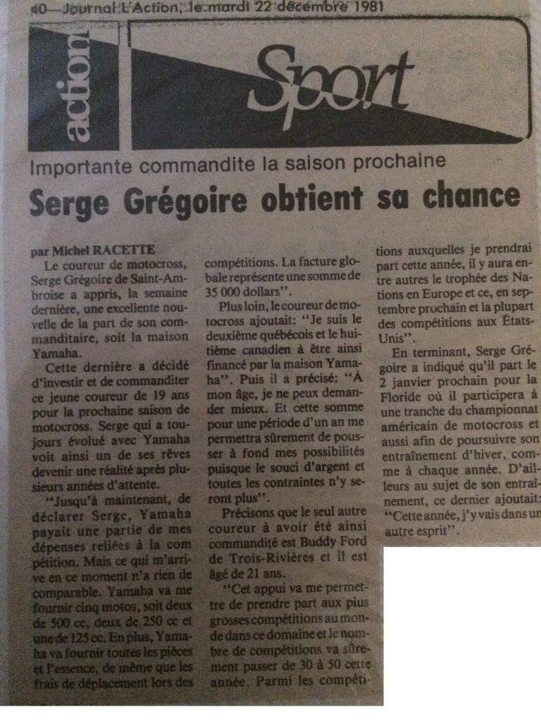 Serge Grégoire Pilote officiel Yamaha 1989