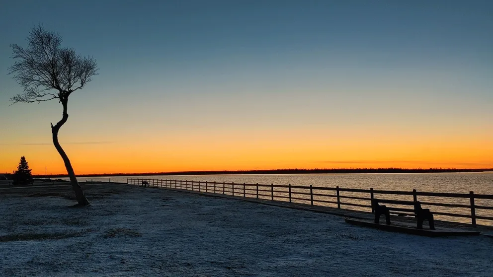 Vue de la baie de Shippagan avec coucher de soleil