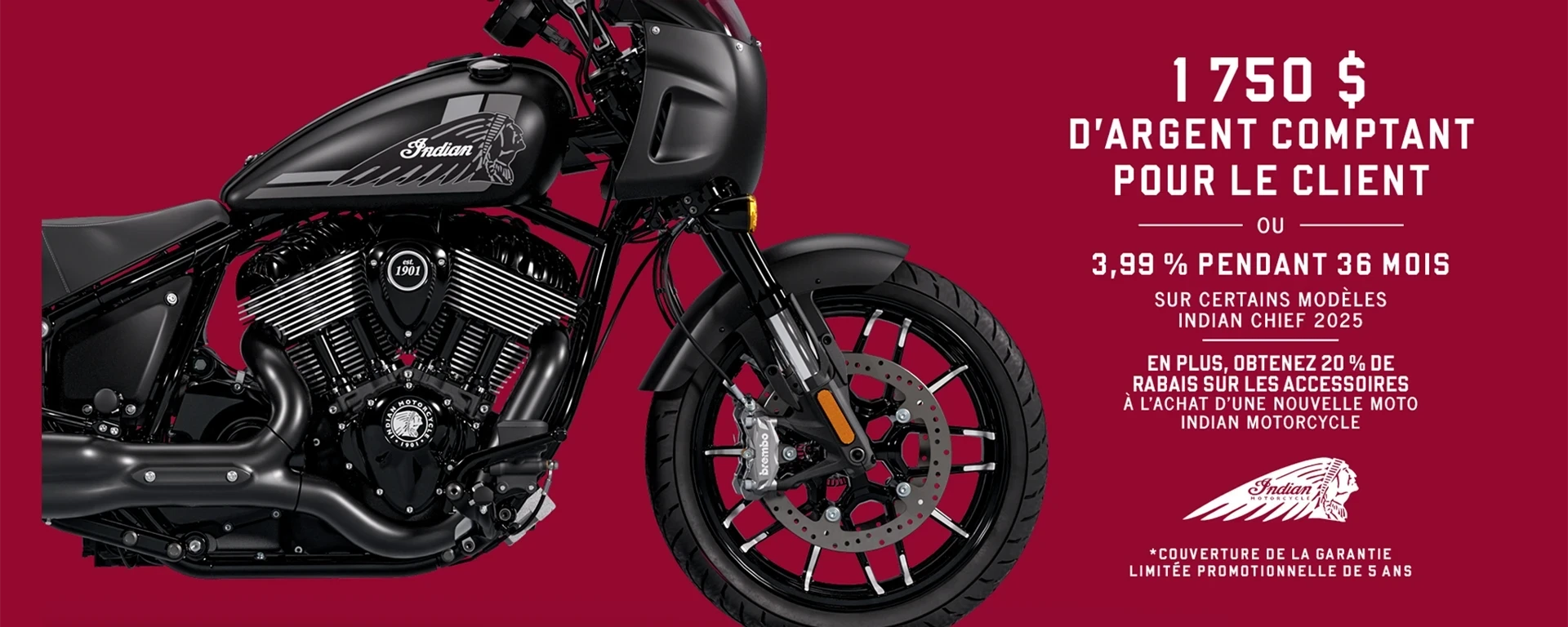 Promotion : obtenez jusqu'à 1 750 $ en remise client ou 3,99 % pendant 36 mois sur certains modèles Chief 2025 alt