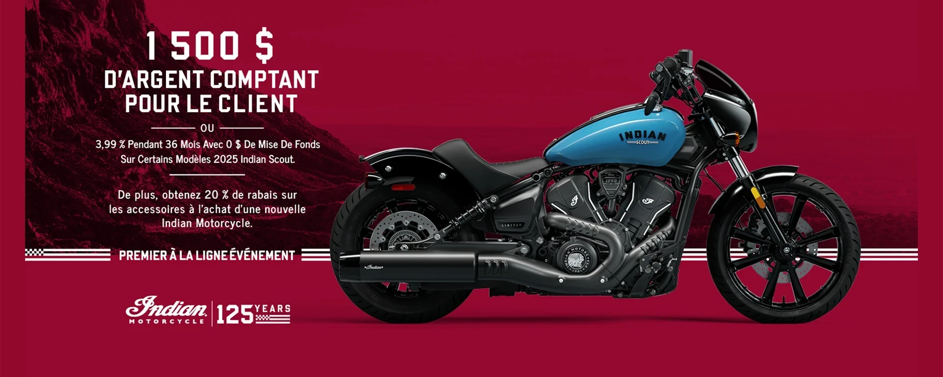 Promotion : obtenez jusqu'à 1 500 $ en argent comptant ou 1,99 % pendant 36 mois sur certains modèles Scout 2025. alt