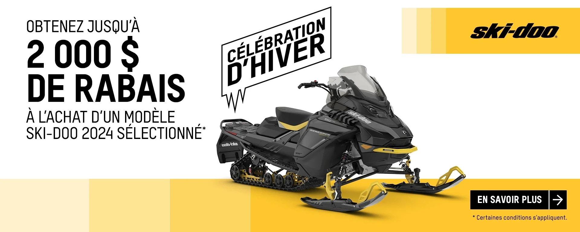 Obtenez jusqu'à 2 000 $ de rabais à l'achat d'un modèle Ski-Doo ou Lynx 2024 sélectionné (trail) alt