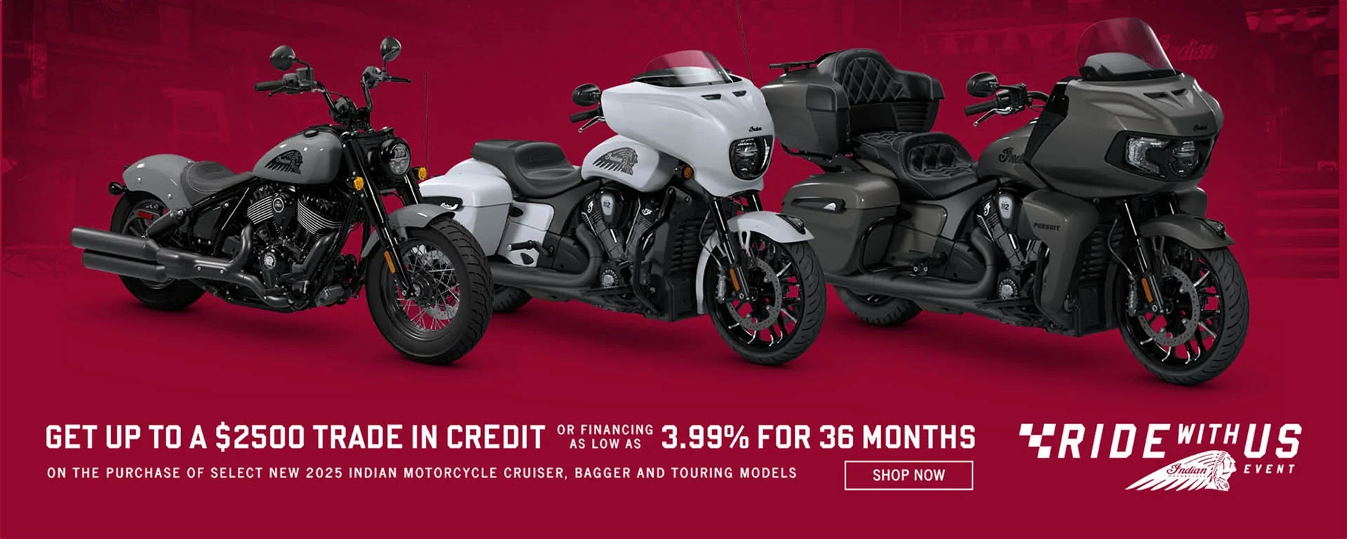 Promotion: Get up to a $2,500 Trade In Credit or Special Financing on Select New 2025 Cruiser, Bagger, & Touring Models.  alt