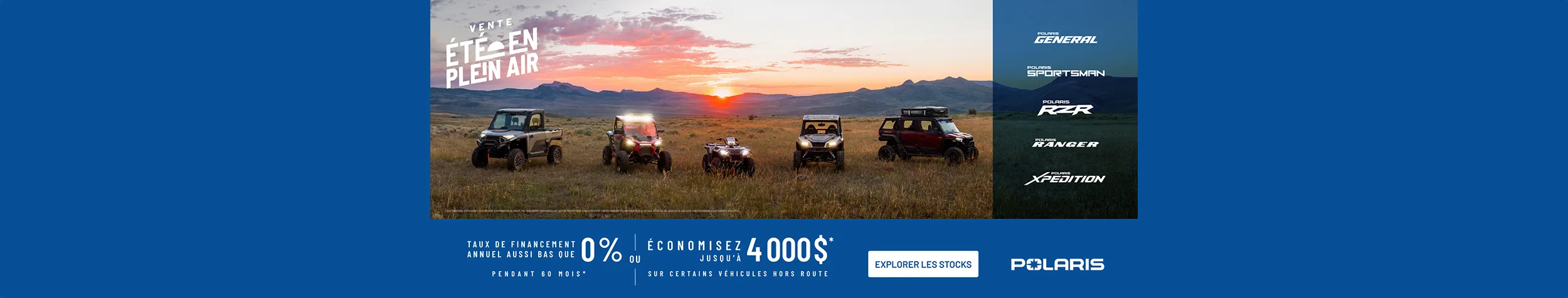4 000 $ de remise sur certains véhicules hors route. Taux de financement aussi bas que 0 % pendant 60 mois.