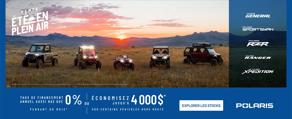 4 000 $ de remise sur certains véhicules hors route. Taux de financement aussi bas que 0 % pendant 60 mois.