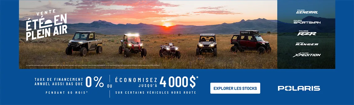 4 000 $ de remise sur certains véhicules hors route. Taux de financement aussi bas que 0 % pendant 60 mois.