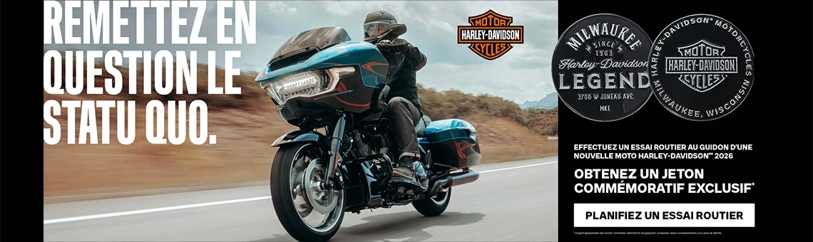 Effectuez un essai routier au guidon d'une nouvelle moto Harley-Davidson 2026, Obtenez un jeton Commémoratif Exclusif