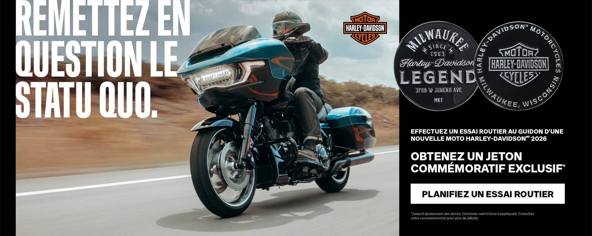 Effectuez un essai routier au guidon d'une nouvelle moto Harley-Davidson 2026, Obtenez un jeton Commémoratif Exclusif